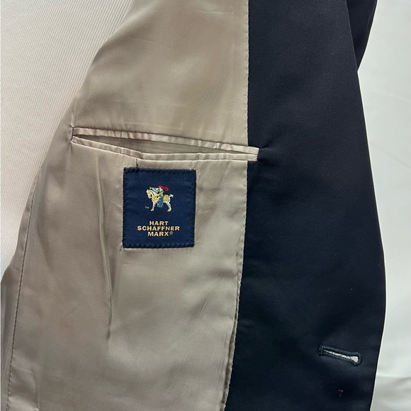 Hart Schaffner Marx Navy Gold/Bronze 2-Button 43R Blazer Jacket Vintage Coat - Picture 5 of 7